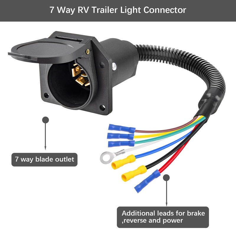 Seamaka 7 Pin Trailer Plug,7 Way Trailer Light Connector Socket,7 Prong Electrical Truck End Wiring Harness Vehicle Side,7 Pin Truck Plug Quick Converter with Mounting Bracket - Image 2